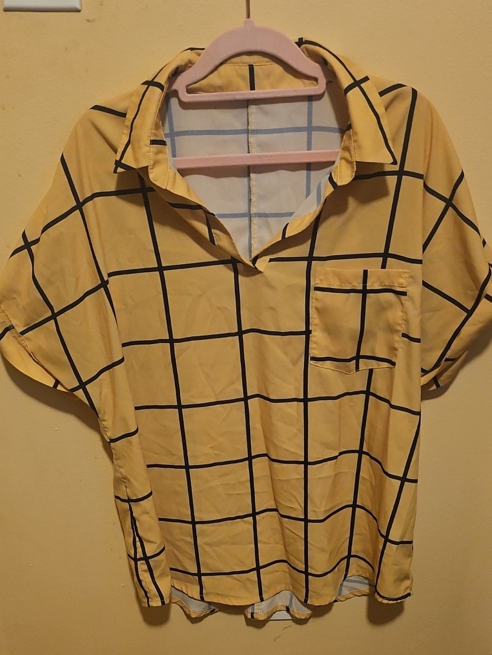 Yellow Grid-Print Short Sleeve Shirt